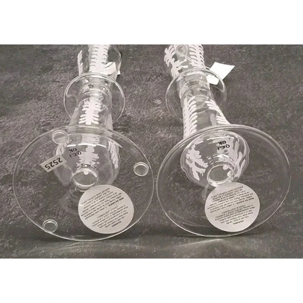 Pottery Barn Set of (2) Etched Glass Taper Candle Holders 13 Inches Tall NWT